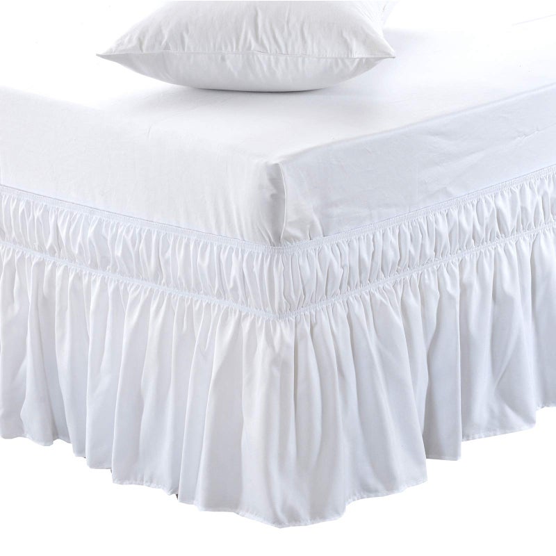 MEILA Wrap Around Bed Skirt Three Fabric Sides Elastic Dust Ruffled 16 Inch Tailored Drop,Easy to Install Fade Resistant-White, Queen/King - Image 1